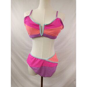 Popvil Women's Neon Purple Pink Orange Bikini Size Medium